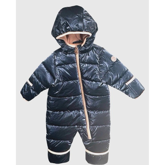Michael Kors Other - Michael Kors Baby Snowsuit Puffer Navy Blue 0-6 Month Hood Pocket Foot Covers